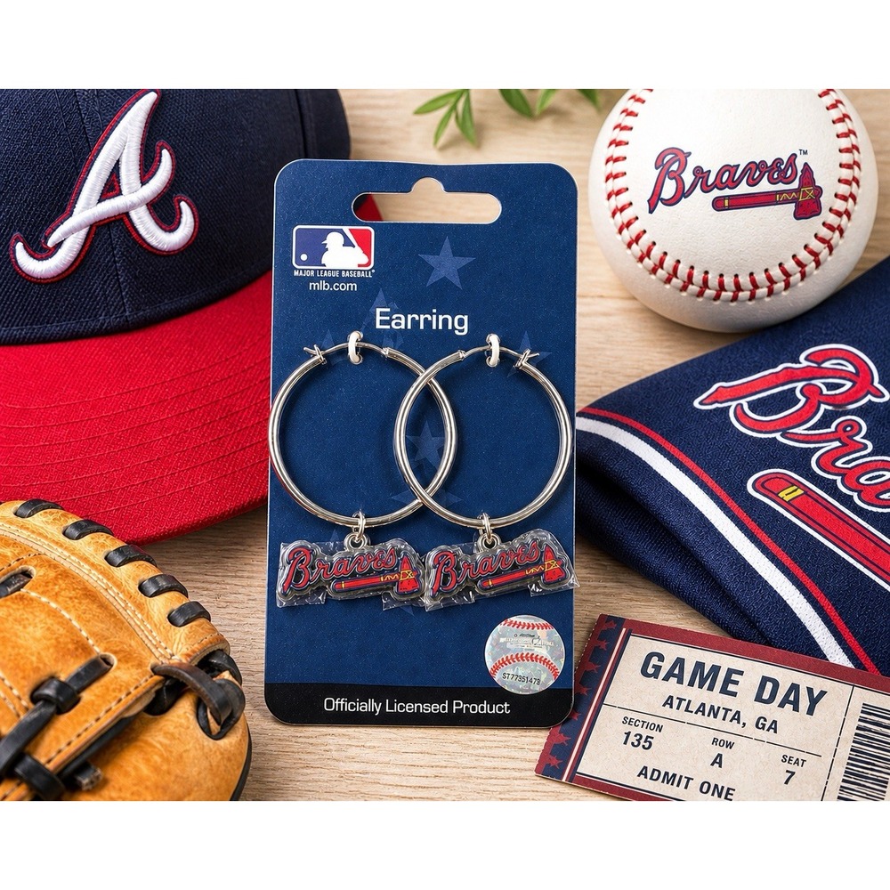 New Lot 5 Pair Atlanta Braves Earrings MLB Officially Licensed Hoop Logo NWT